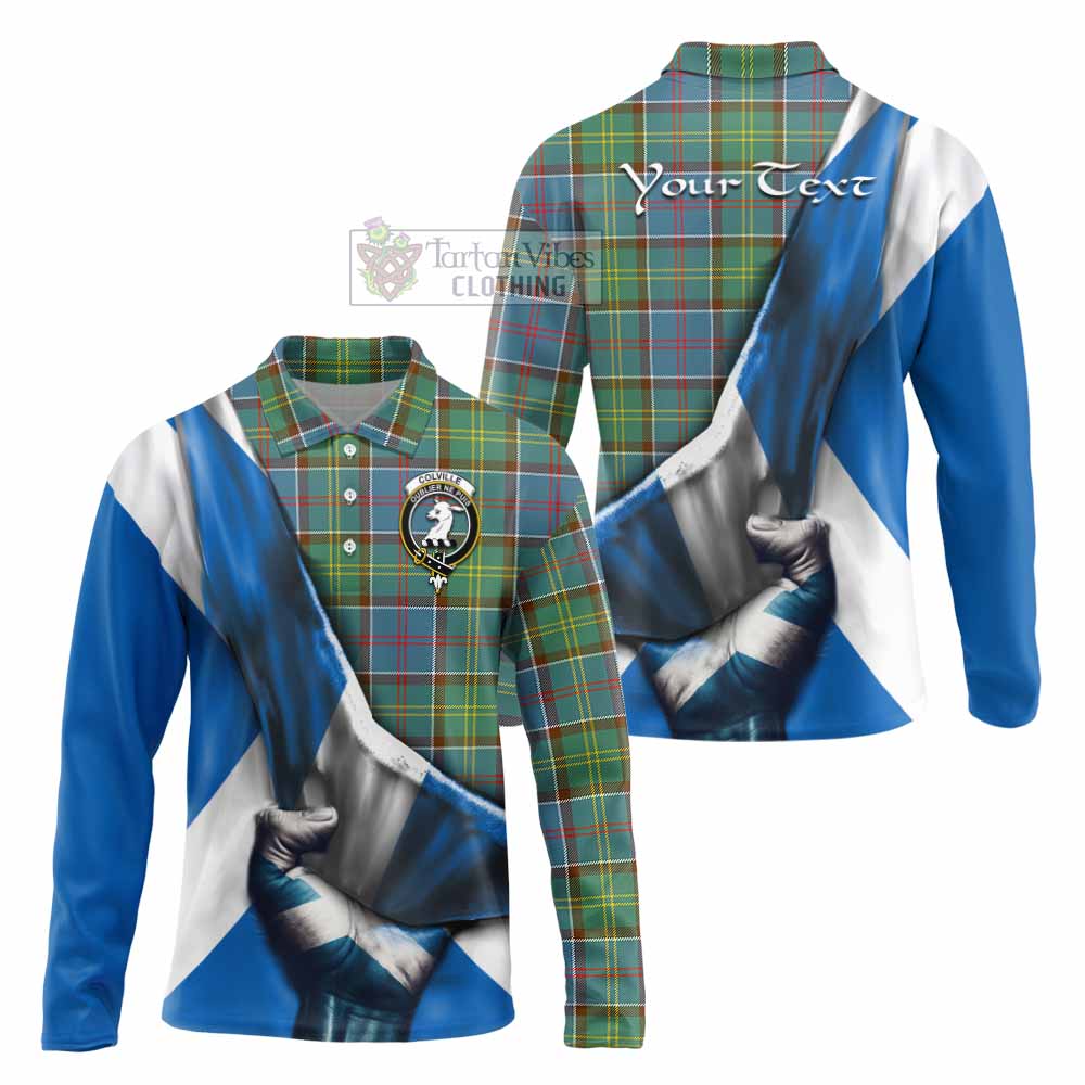 Tartan Vibes Clothing Colville Tartan Long Sleeve Polo Shirt with Family Crest Scotland Patriotic Style