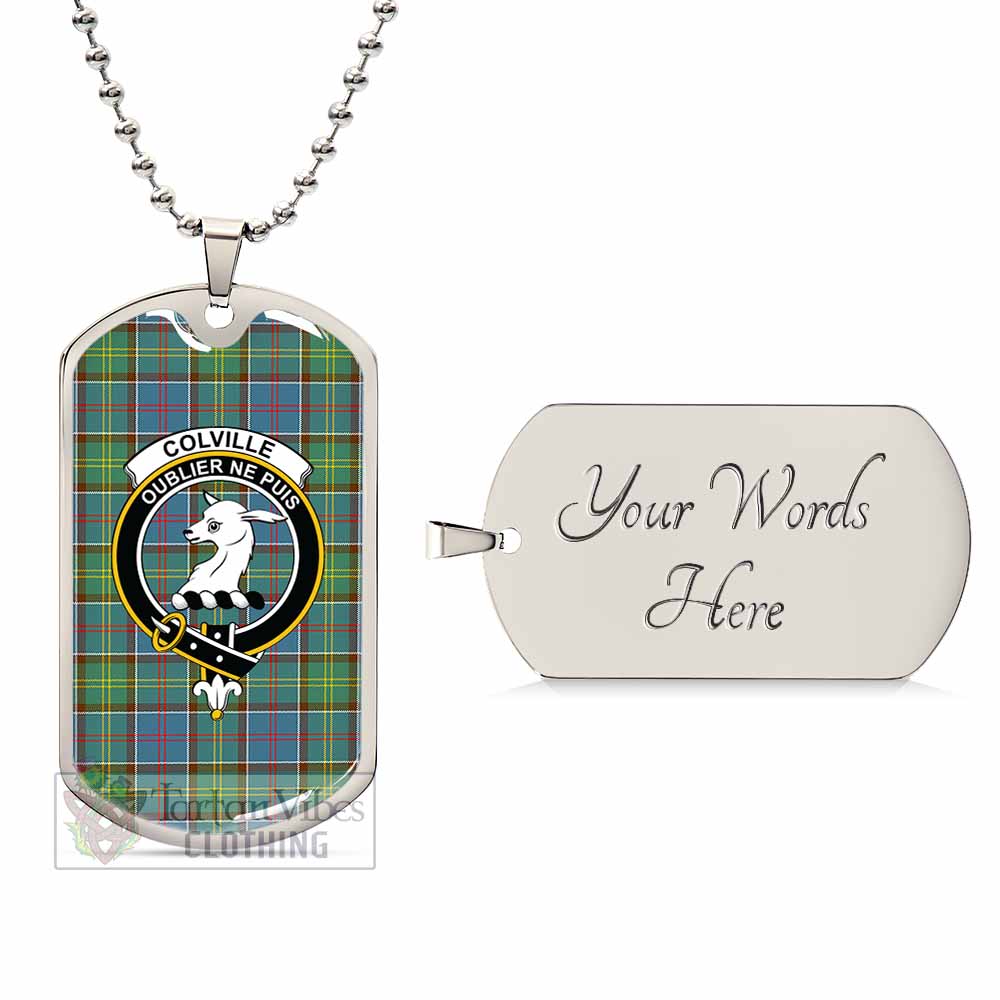 Tartan Vibes Clothing Colville Tartan Dog Tag Necklace with Family Crest