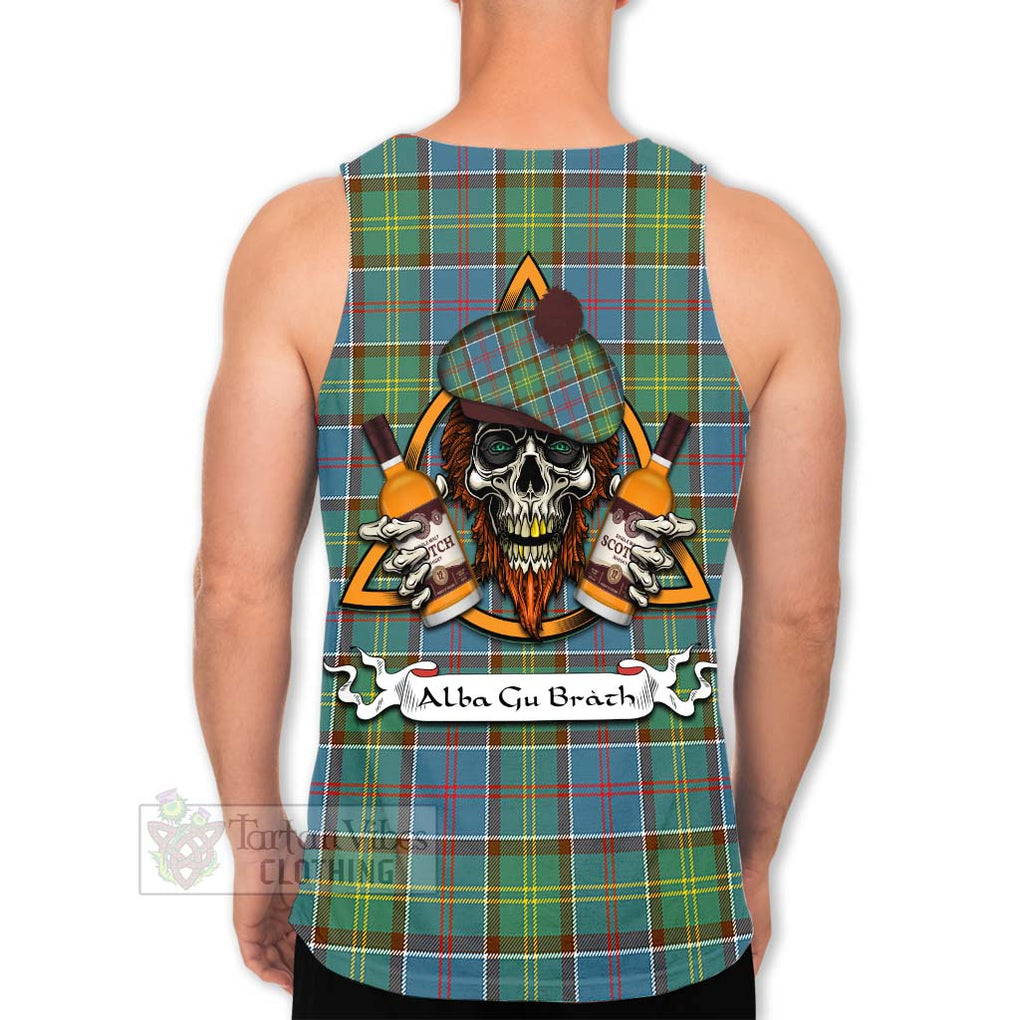 Tartan Vibes Clothing Colville Tartan Men's Tank Top with Family Crest and Bearded Skull Holding Bottles of Whiskey