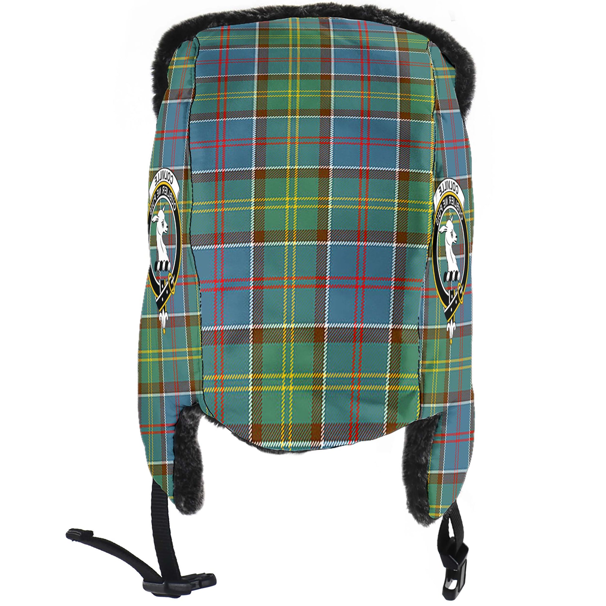 Colville Tartan Winter Trapper Hat with Family Crest - Tartanvibesclothing