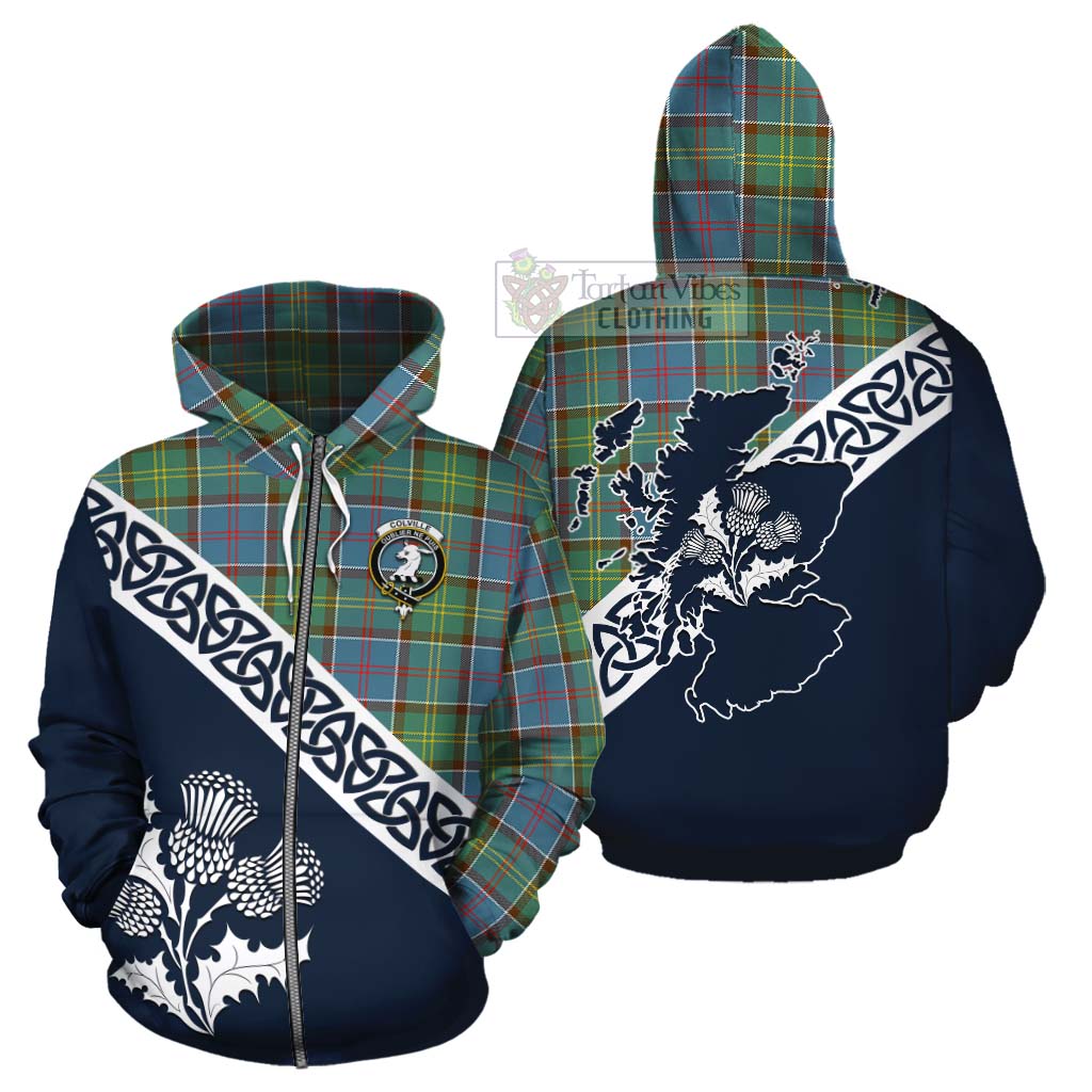 Tartan Vibes Clothing Colville Tartan Cotton Hoodie Featuring Thistle and Scotland Map