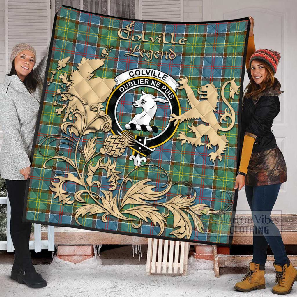 Tartan Vibes Clothing Colville Tartan Quilt with Family Crest and Scottish Symbol Style