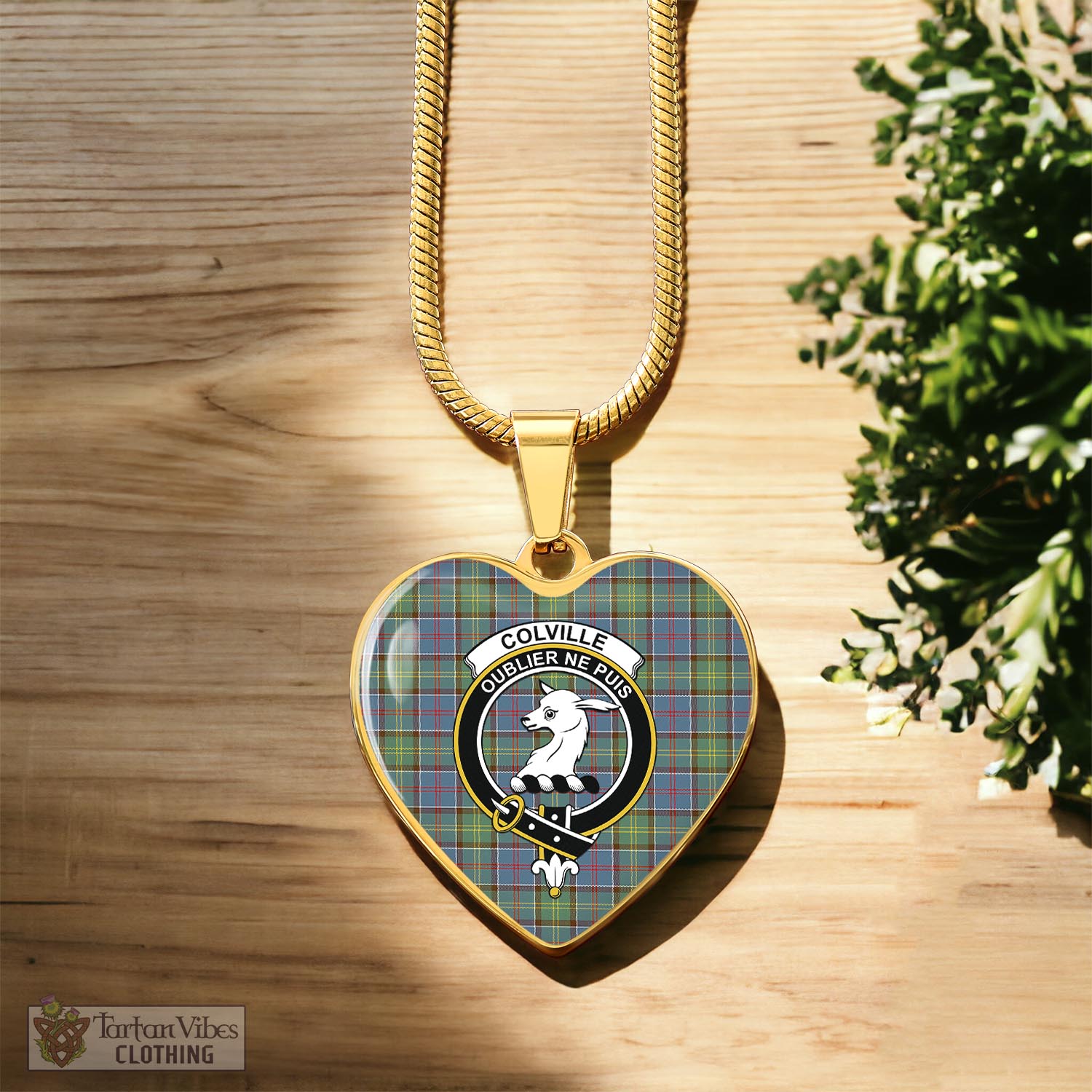 Tartan Vibes Clothing Colville Tartan Heart Necklace with Family Crest