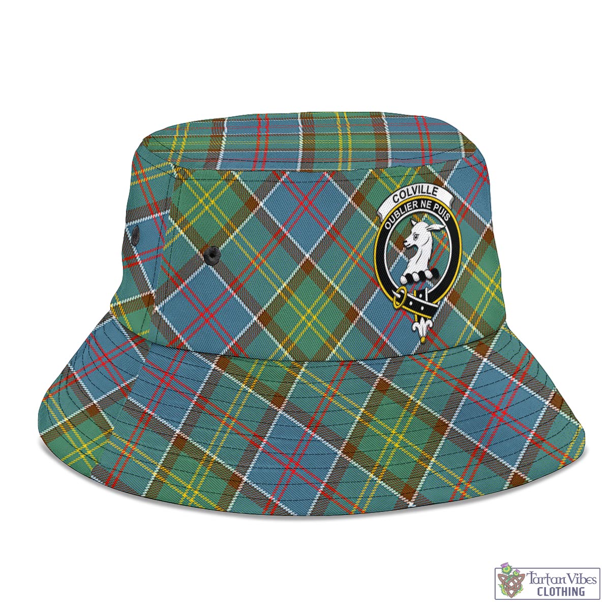 Tartan Vibes Clothing Colville Tartan Bucket Hat with Family Crest