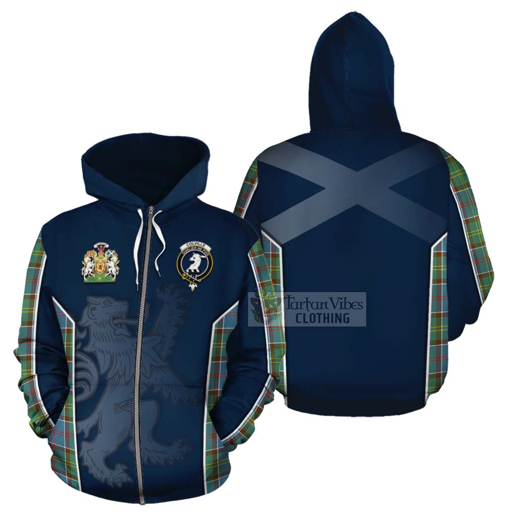 Tartan Vibes Clothing Colville Tartan Cotton Hoodie with Family Crest and Lion Rampant Vibes Sport Style