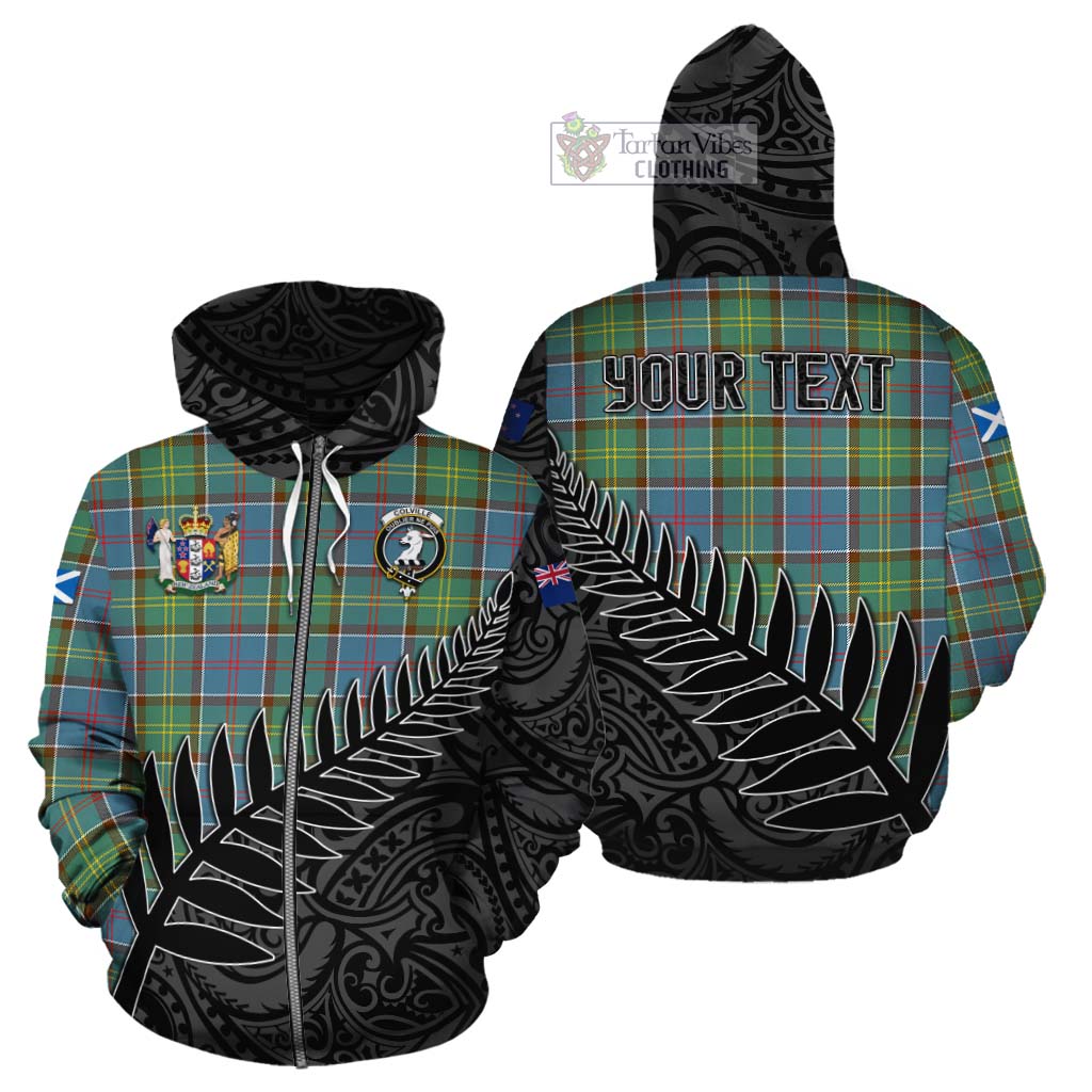 Tartan Vibes Clothing Colville Crest Tartan Cotton Hoodie with New Zealand Silver Fern Half Style