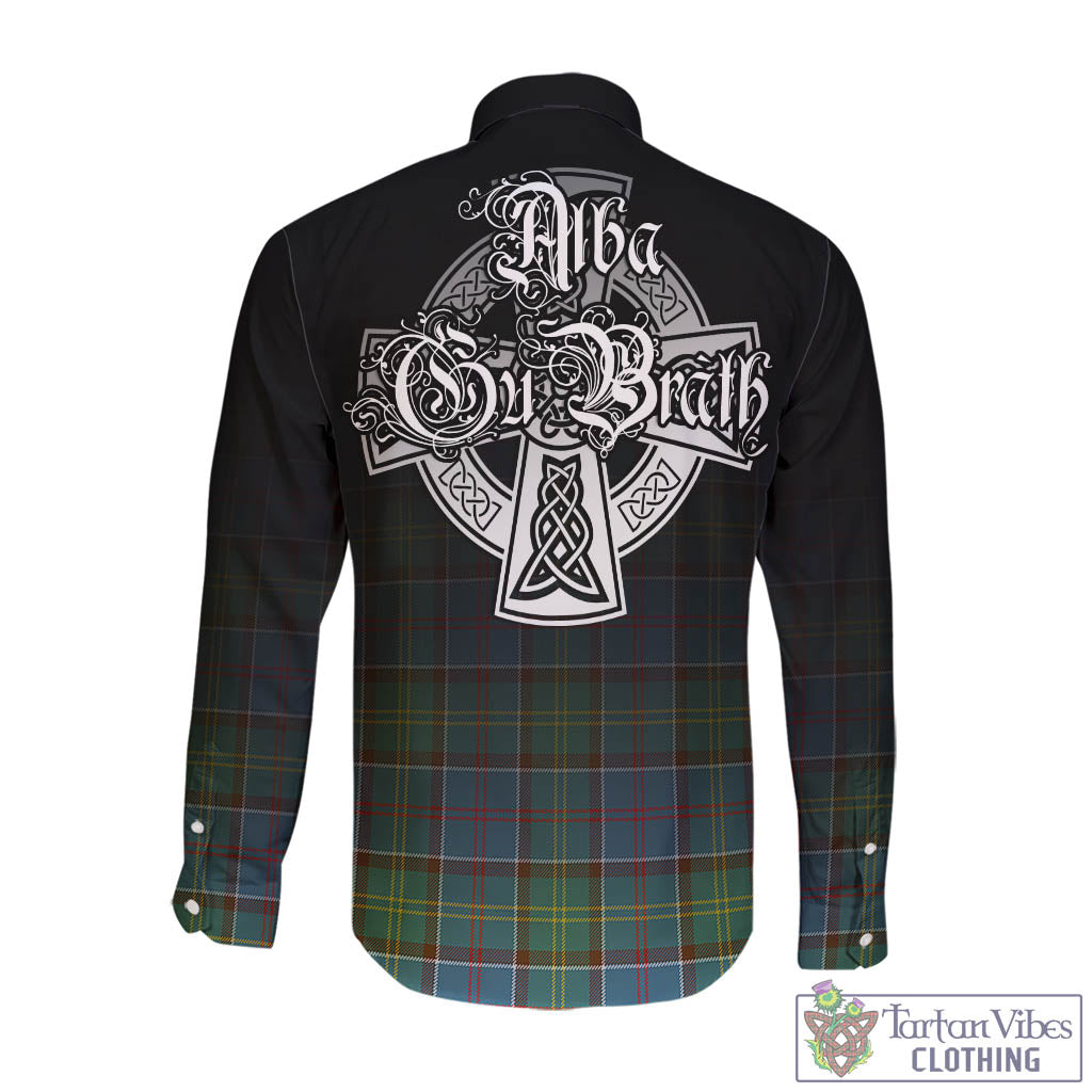 Tartan Vibes Clothing Colville Tartan Long Sleeve Button Up Featuring Alba Gu Brath Family Crest Celtic Inspired