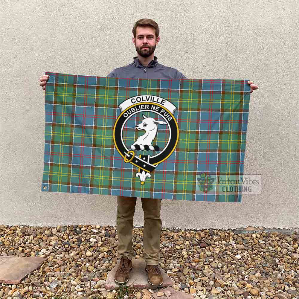 Tartan Vibes Clothing Colville Tartan House Flag with Family Crest