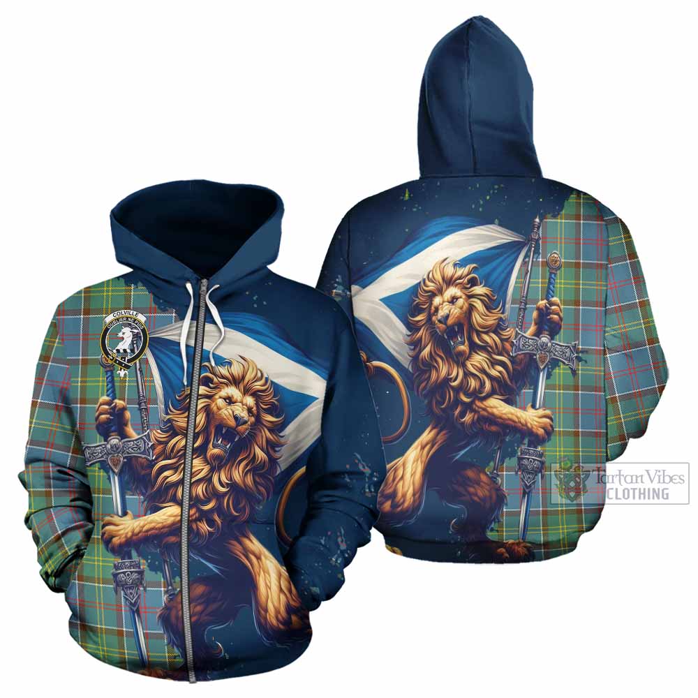 Colville Tartan Family Crest Hoodie with Scottish Majestic Lion