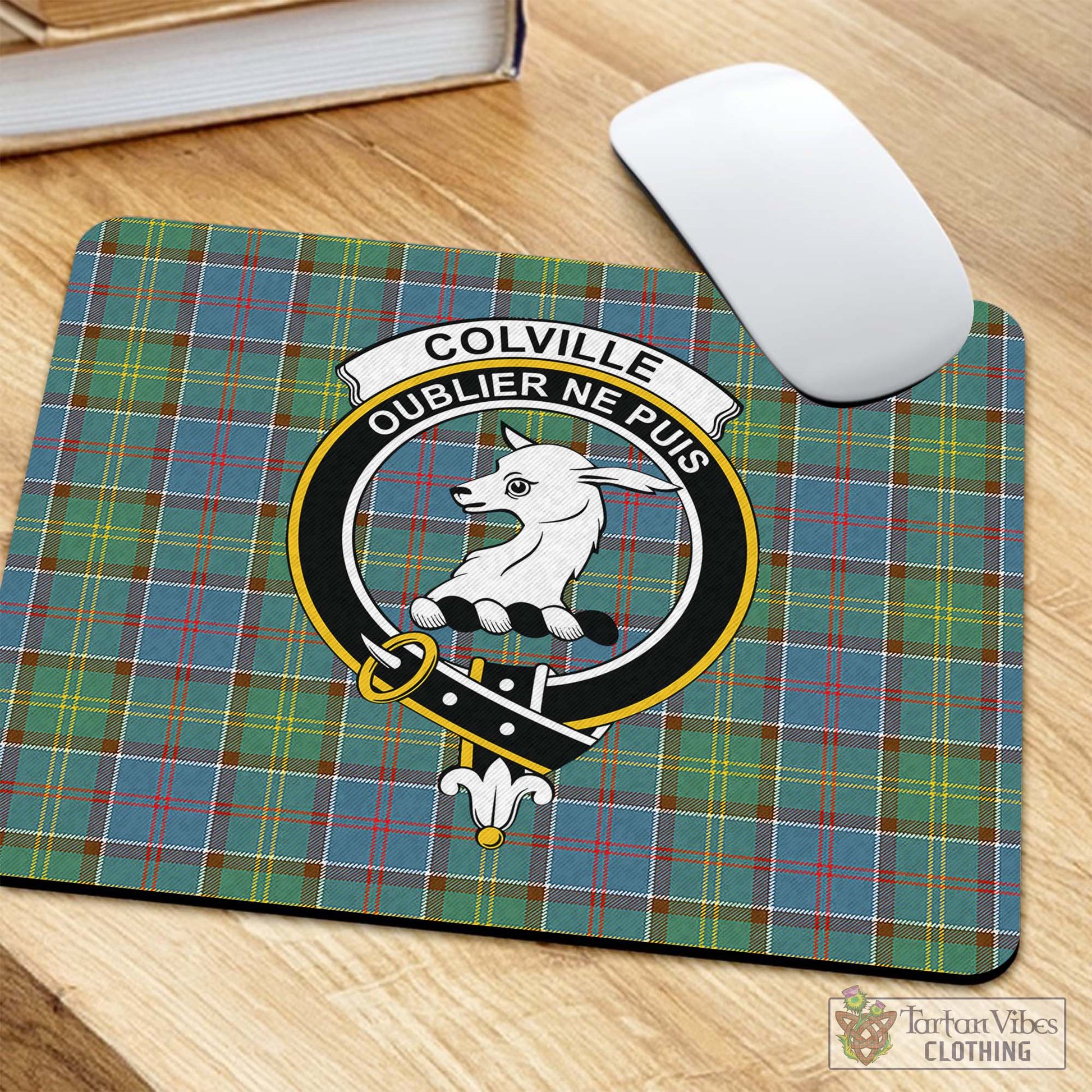 Tartan Vibes Clothing Colville Tartan Mouse Pad with Family Crest