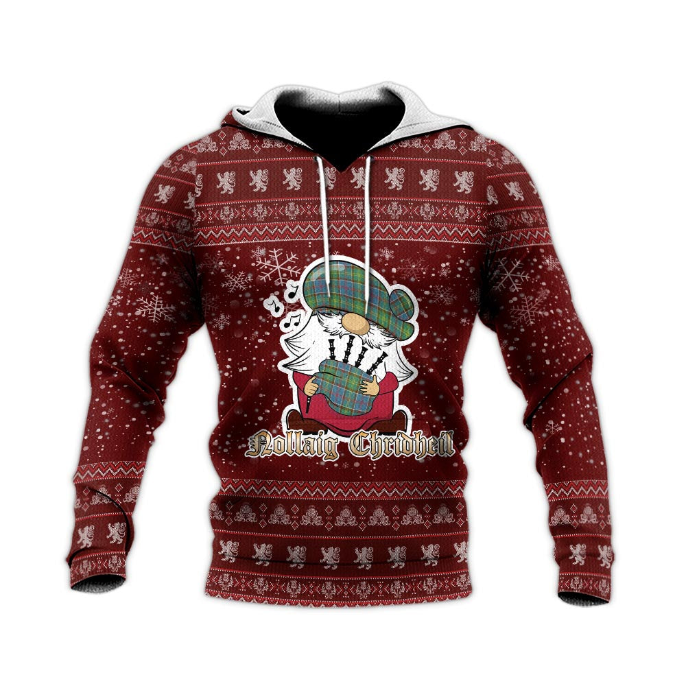 Colville Clan Christmas Knitted Hoodie with Funny Gnome Playing Bagpipes - Tartanvibesclothing