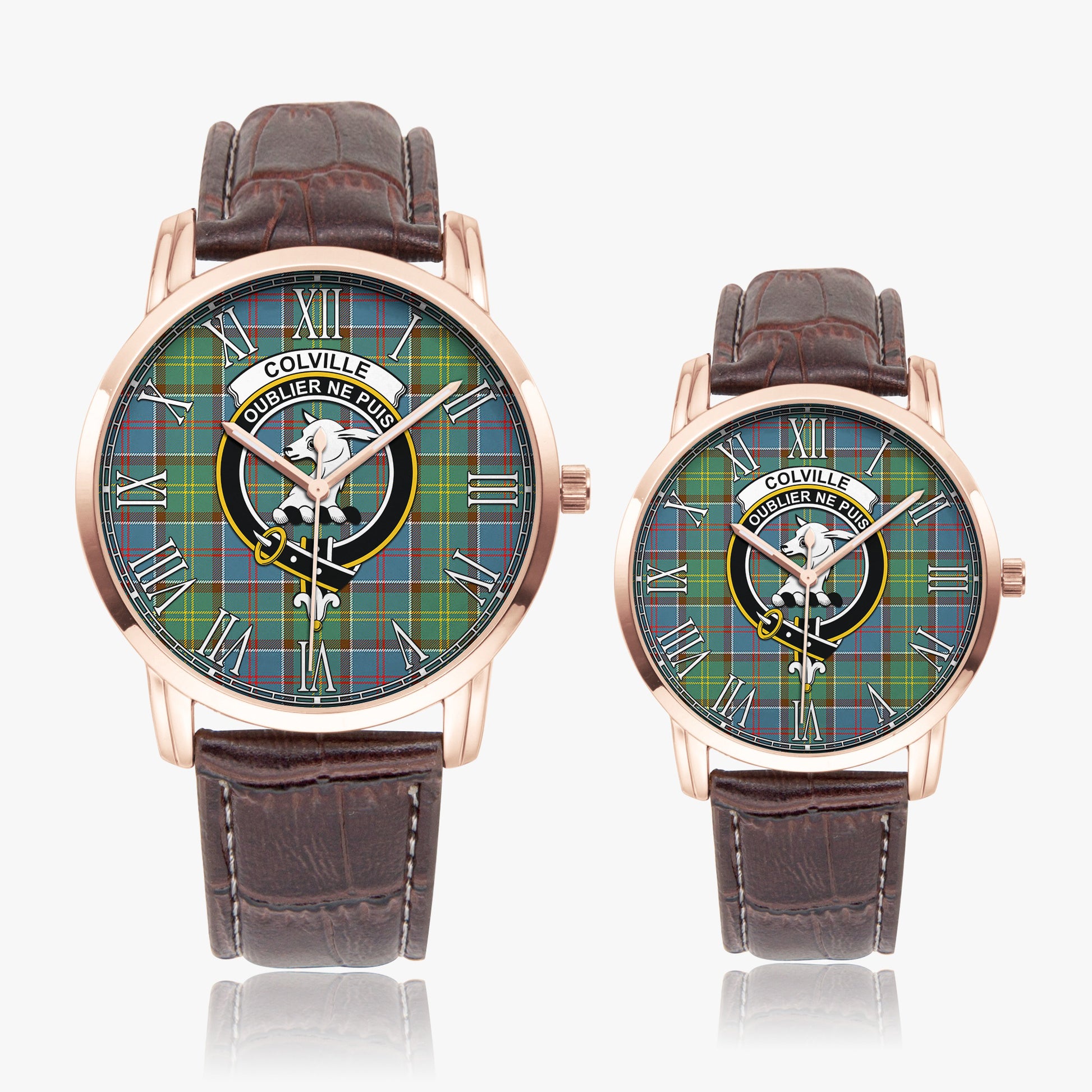 Colville Tartan Family Crest Leather Strap Quartz Watch - Tartanvibesclothing