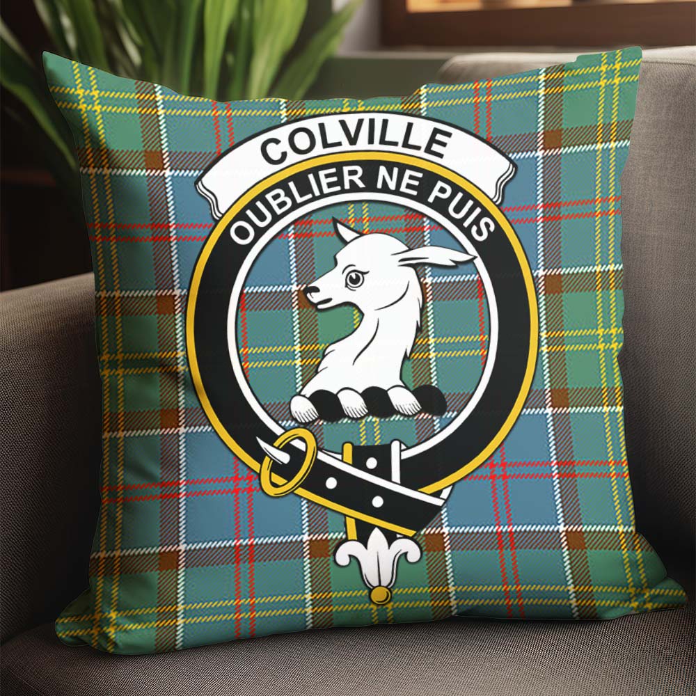 Colville Tartan Pillow Cover with Family Crest - Tartanvibesclothing