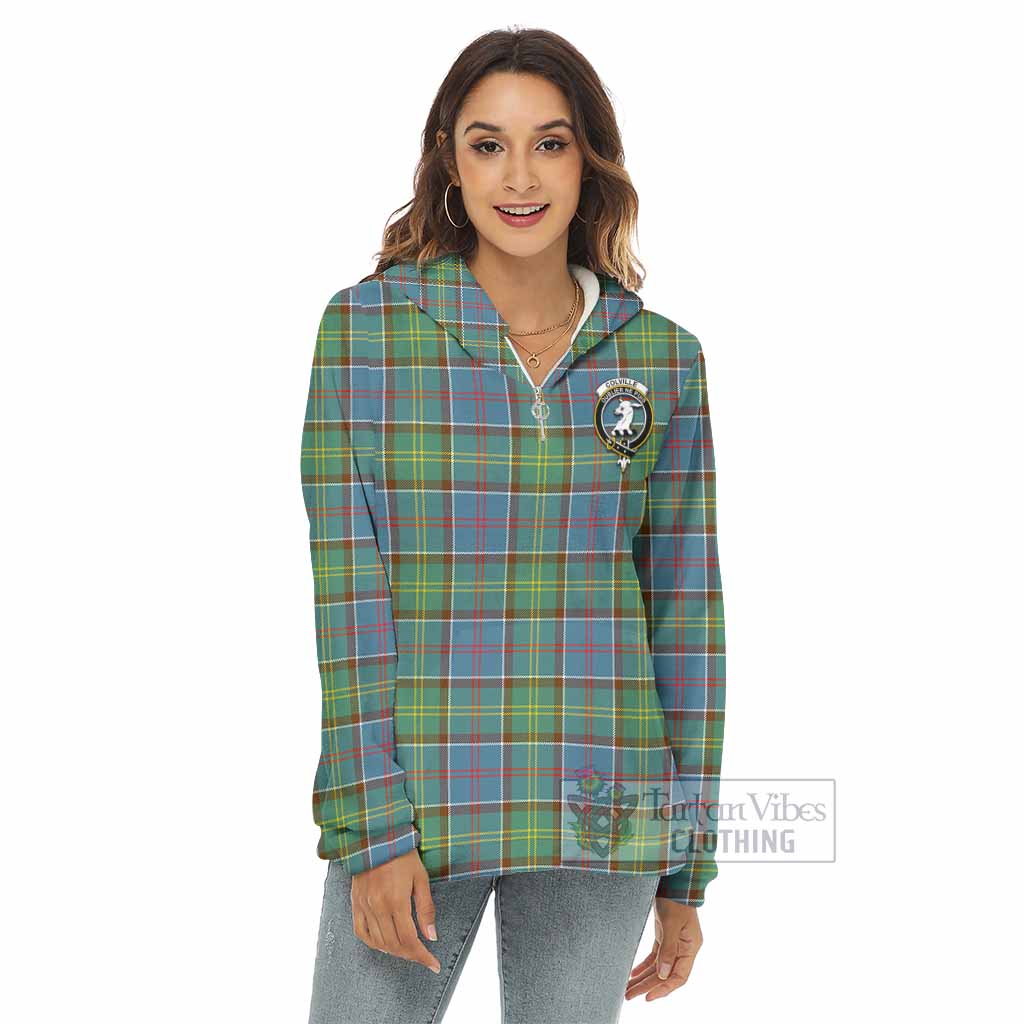 Tartan Vibes Clothing Colville Tartan Crest Women's Borg  Half Zip Fleece Hoodie