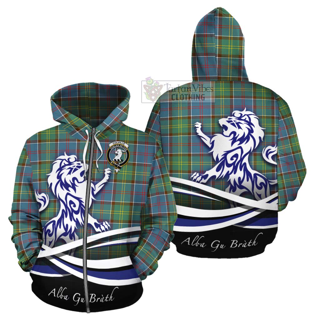 Tartan Vibes Clothing Colville Tartan Cotton Hoodie with Alba Gu Brath Regal Lion Emblem