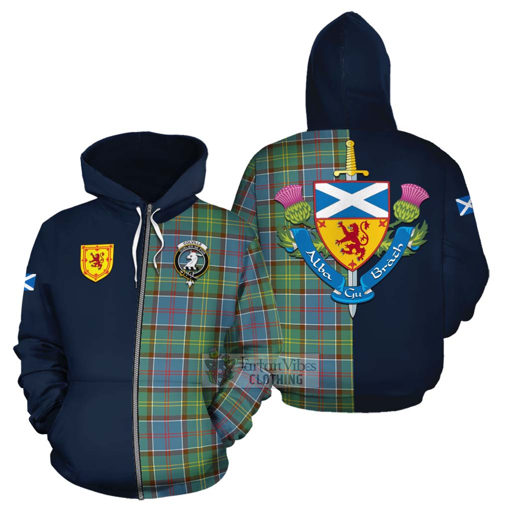 Tartan Vibes Clothing Colville Tartan Cotton Hoodie Alba with Scottish Lion Royal Arm Half Style