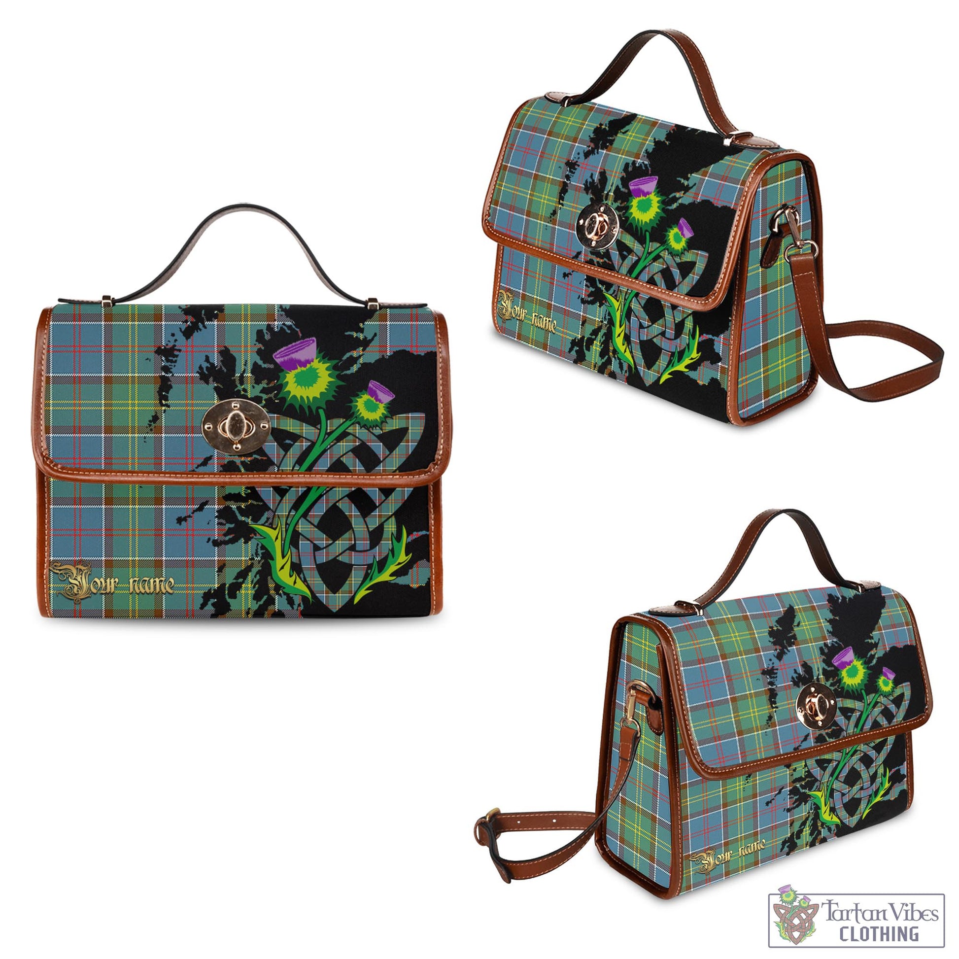 Tartan Vibes Clothing Colville Tartan Waterproof Canvas Bag with Scotland Map and Thistle Celtic Accents