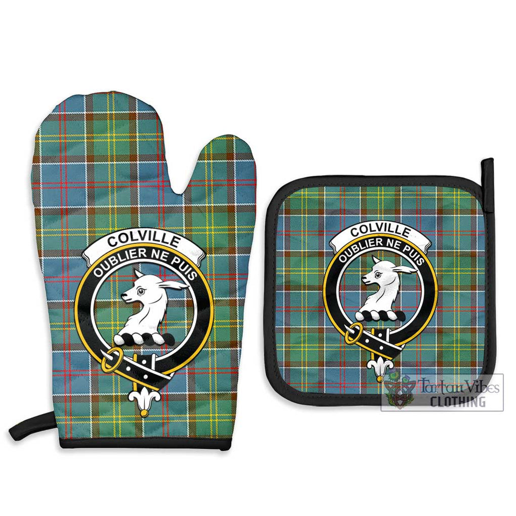 Colville Tartan Combo Oven Mitt & Pot-Holder with Family Crest Combo 1 Oven Mitt & 2 Pot-Holder Black - Tartan Vibes Clothing