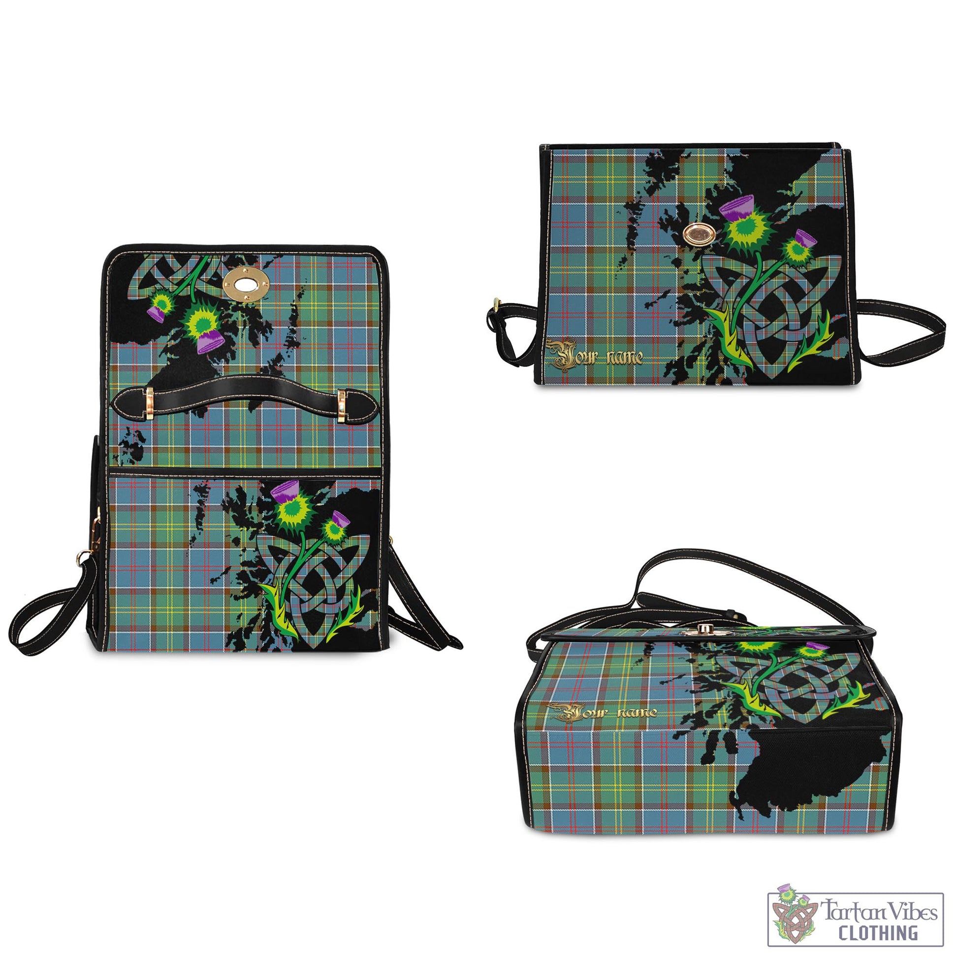 Tartan Vibes Clothing Colville Tartan Waterproof Canvas Bag with Scotland Map and Thistle Celtic Accents