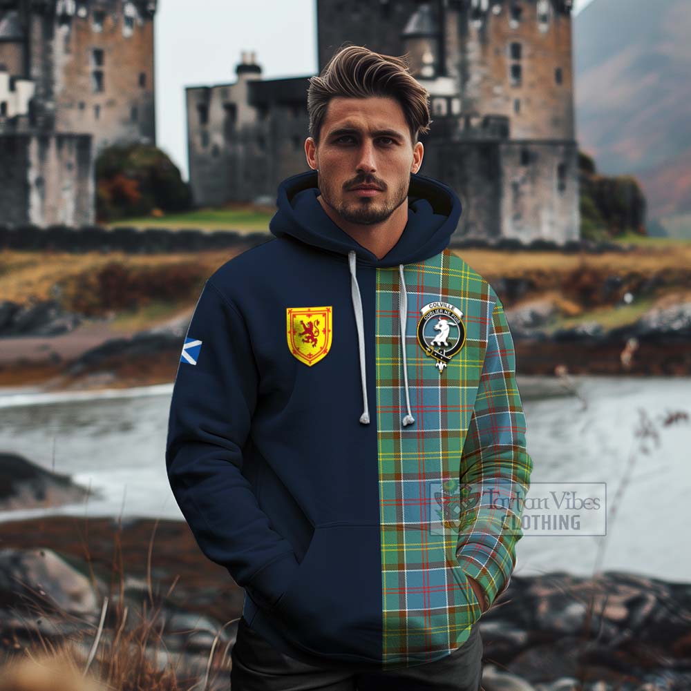 Tartan Vibes Clothing Colville Tartan Cotton Hoodie Alba with Scottish Lion Royal Arm Half Style