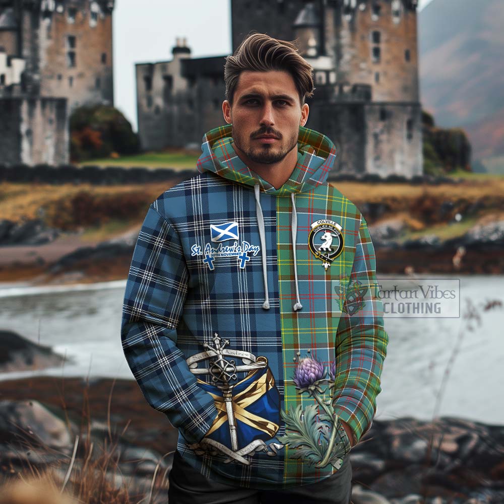 Tartan Vibes Clothing Colville Tartan Cotton Hoodie Happy St. Andrew's Day Half Tartan Style