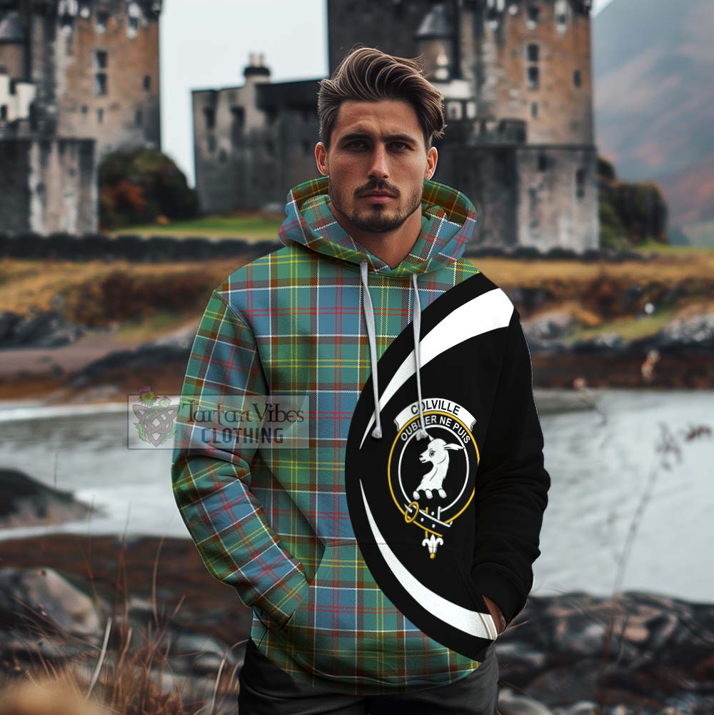 Tartan Vibes Clothing Colville Tartan Cotton Hoodie with Family Crest Circle Style