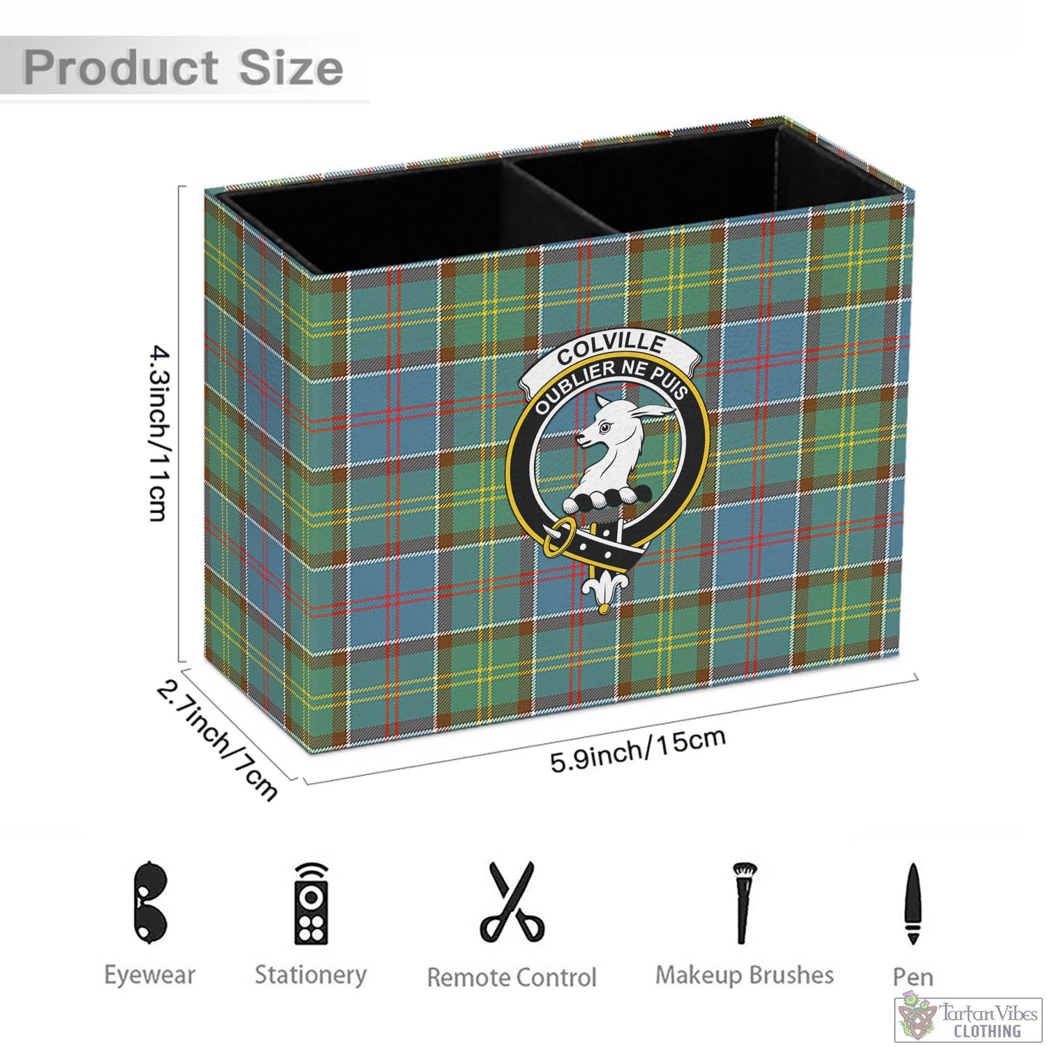 Tartan Vibes Clothing Colville Tartan Pen Holder with Family Crest