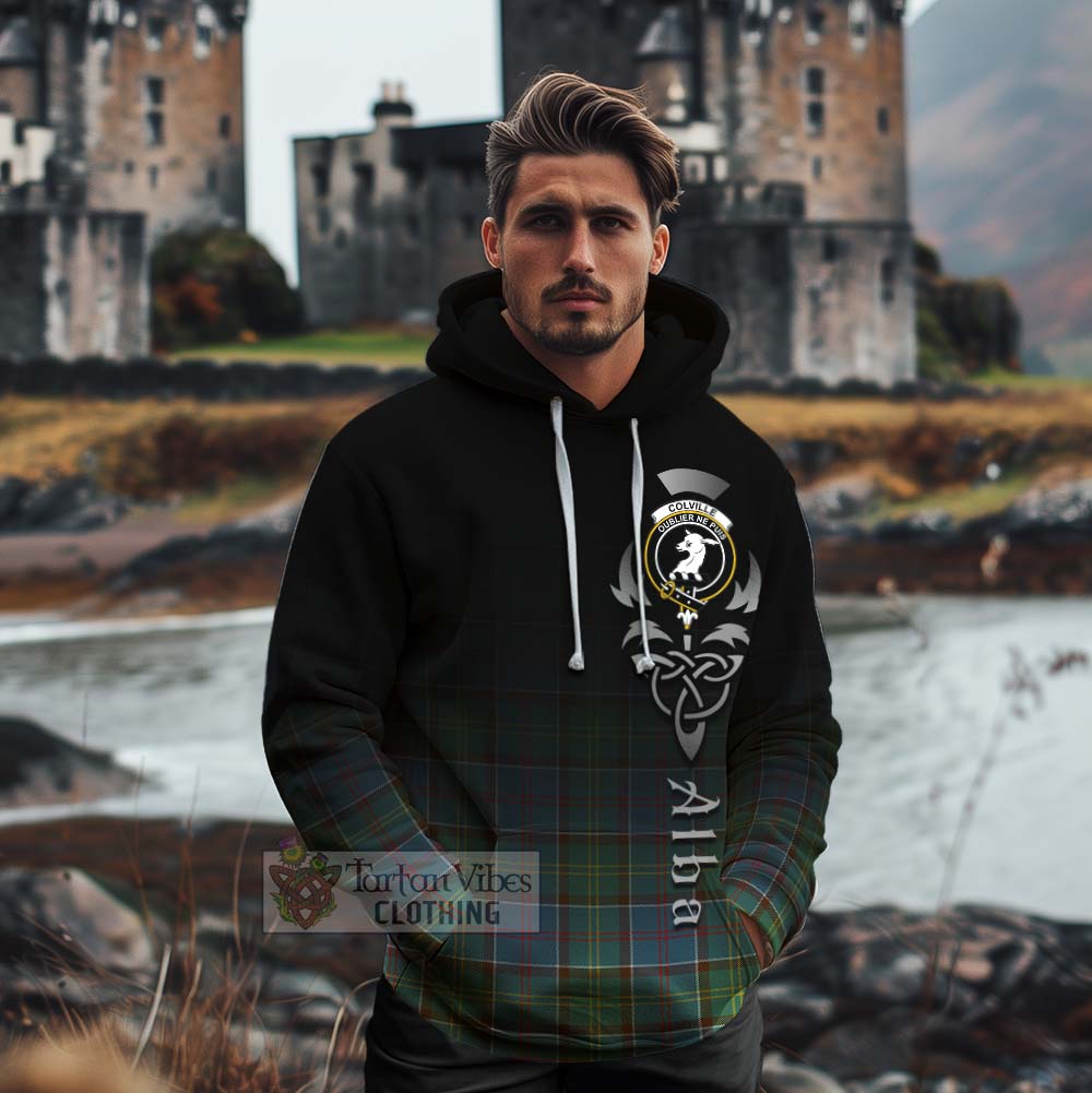 Tartan Vibes Clothing Colville Tartan Cotton Hoodie Featuring Alba Gu Brath Family Crest Celtic Inspired