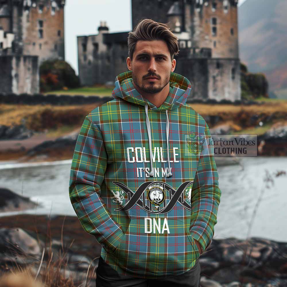 Tartan Vibes Clothing Colville Tartan Cotton Hoodie with Family Crest DNA In Me Style