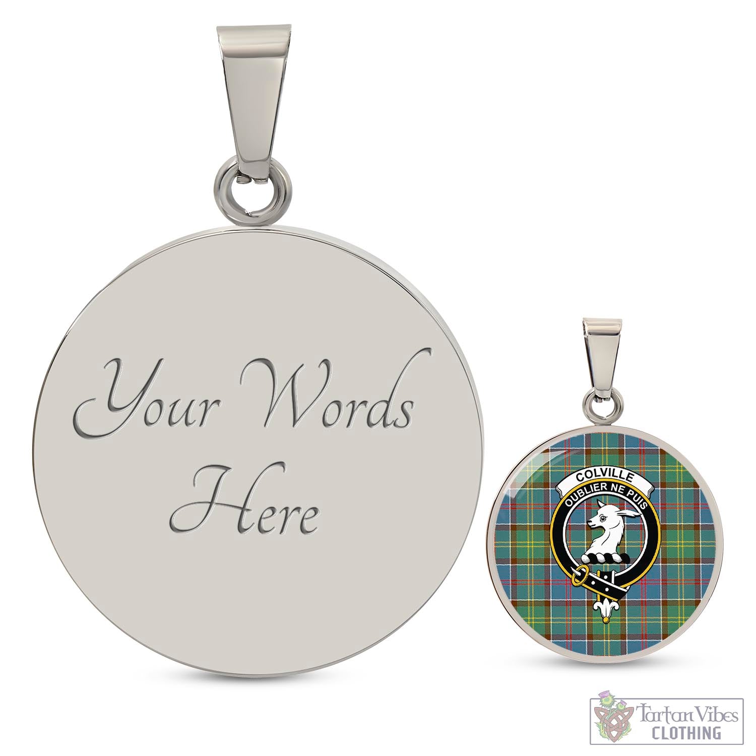 Tartan Vibes Clothing Colville Tartan Circle Necklace with Family Crest