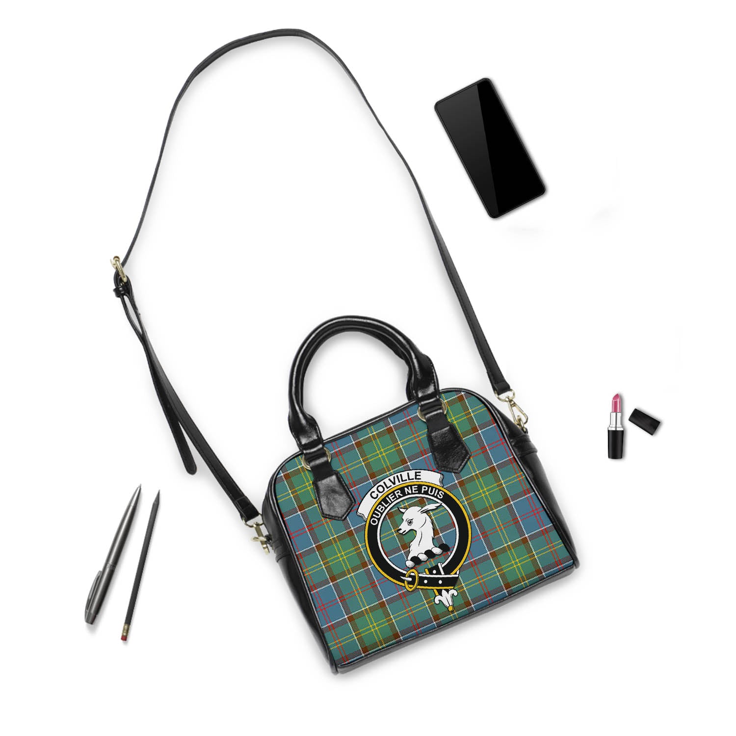 Colville Tartan Shoulder Handbags with Family Crest - Tartanvibesclothing