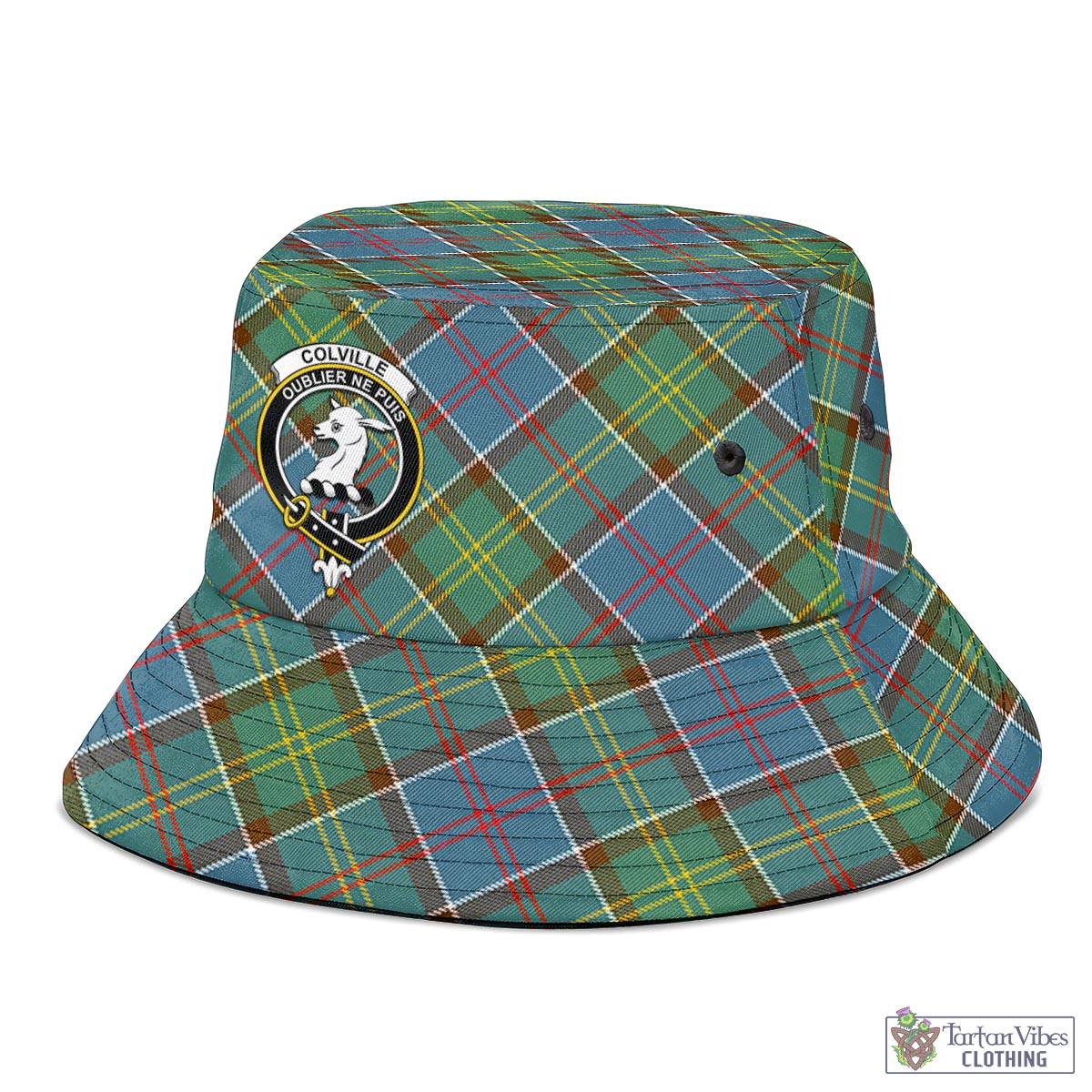 Tartan Vibes Clothing Colville Tartan Bucket Hat with Family Crest