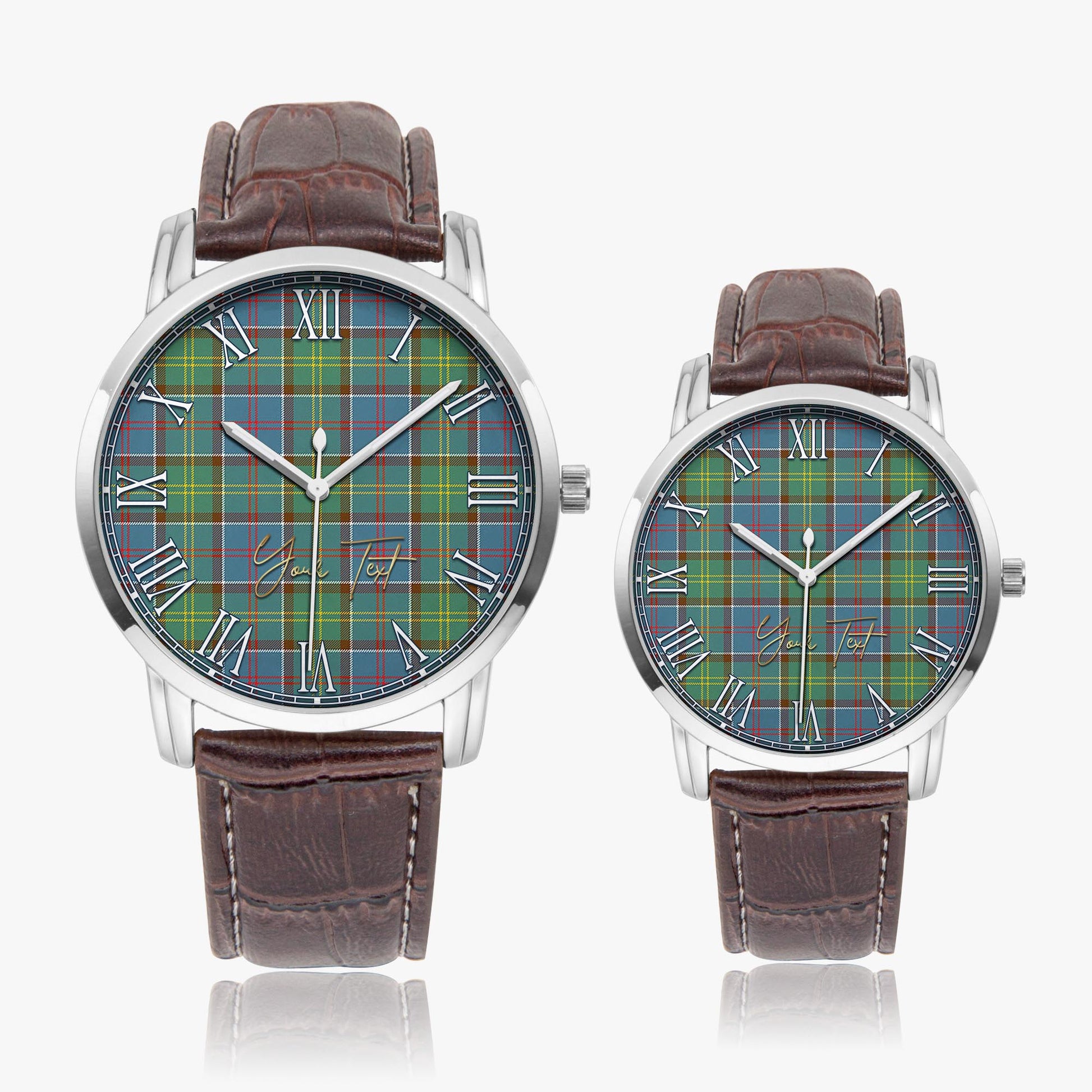 Colville Tartan Personalized Your Text Leather Trap Quartz Watch Wide Type Silver Case With Brown Leather Strap - Tartanvibesclothing