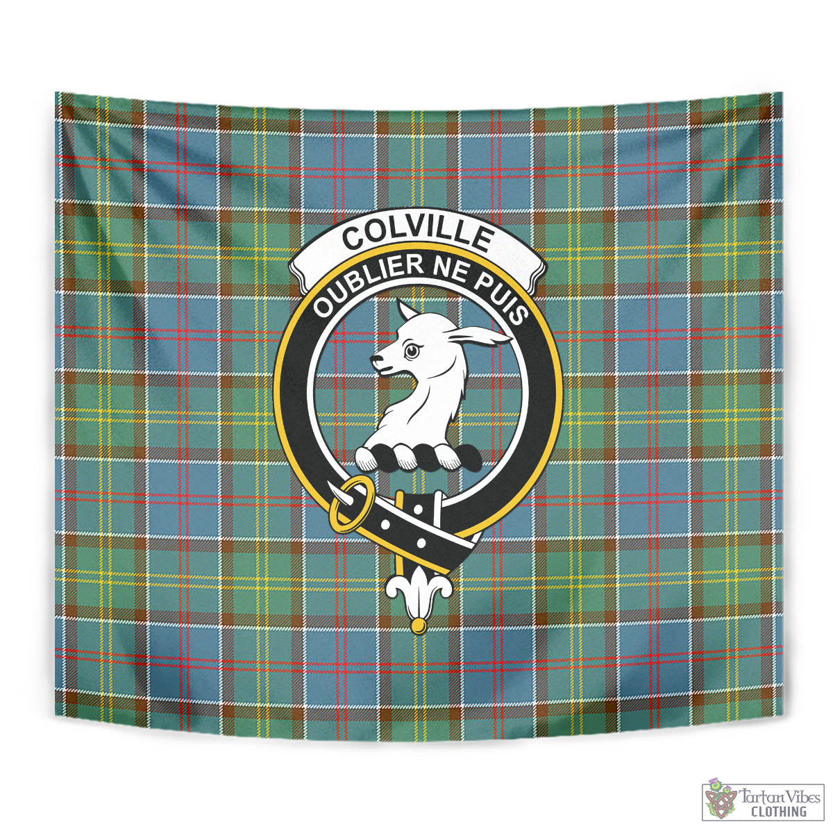 Tartan Vibes Clothing Colville Tartan Tapestry Wall Hanging and Home Decor for Room with Family Crest