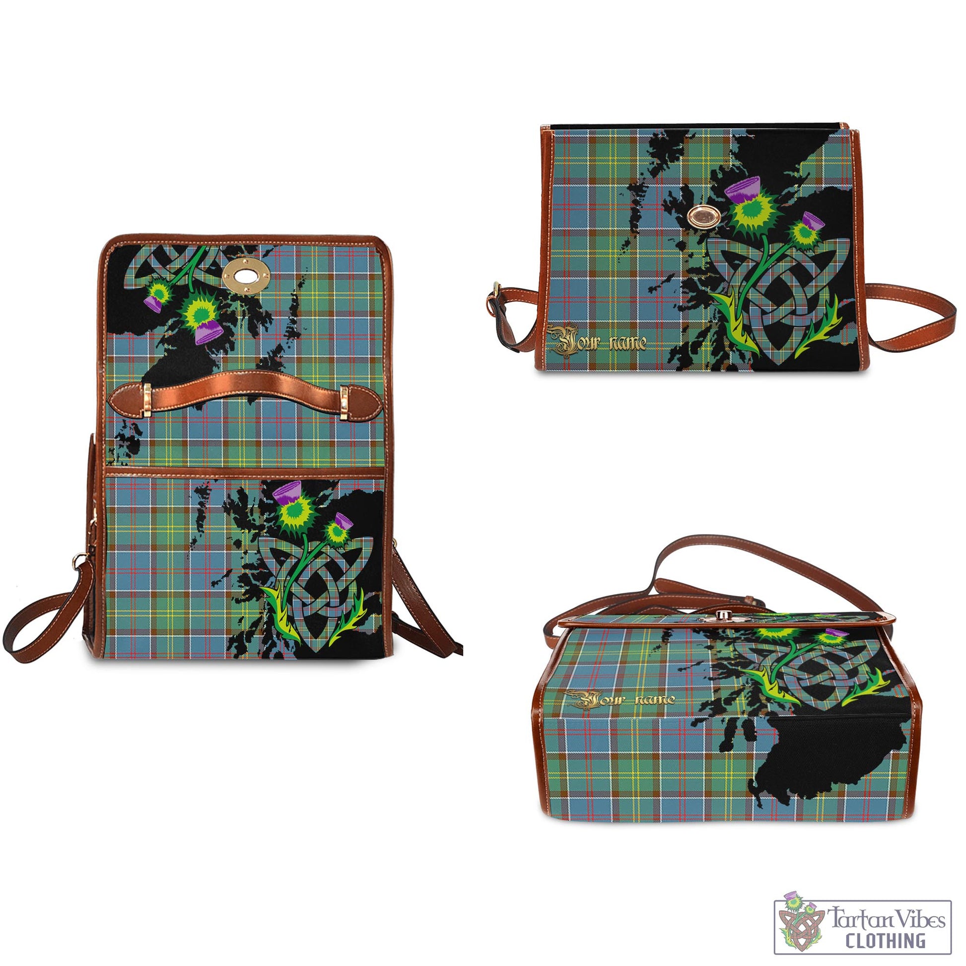 Tartan Vibes Clothing Colville Tartan Waterproof Canvas Bag with Scotland Map and Thistle Celtic Accents