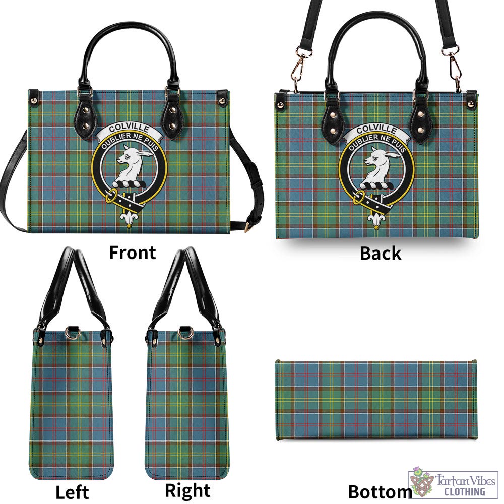 Tartan Vibes Clothing Colville Tartan Luxury Leather Handbags with Family Crest