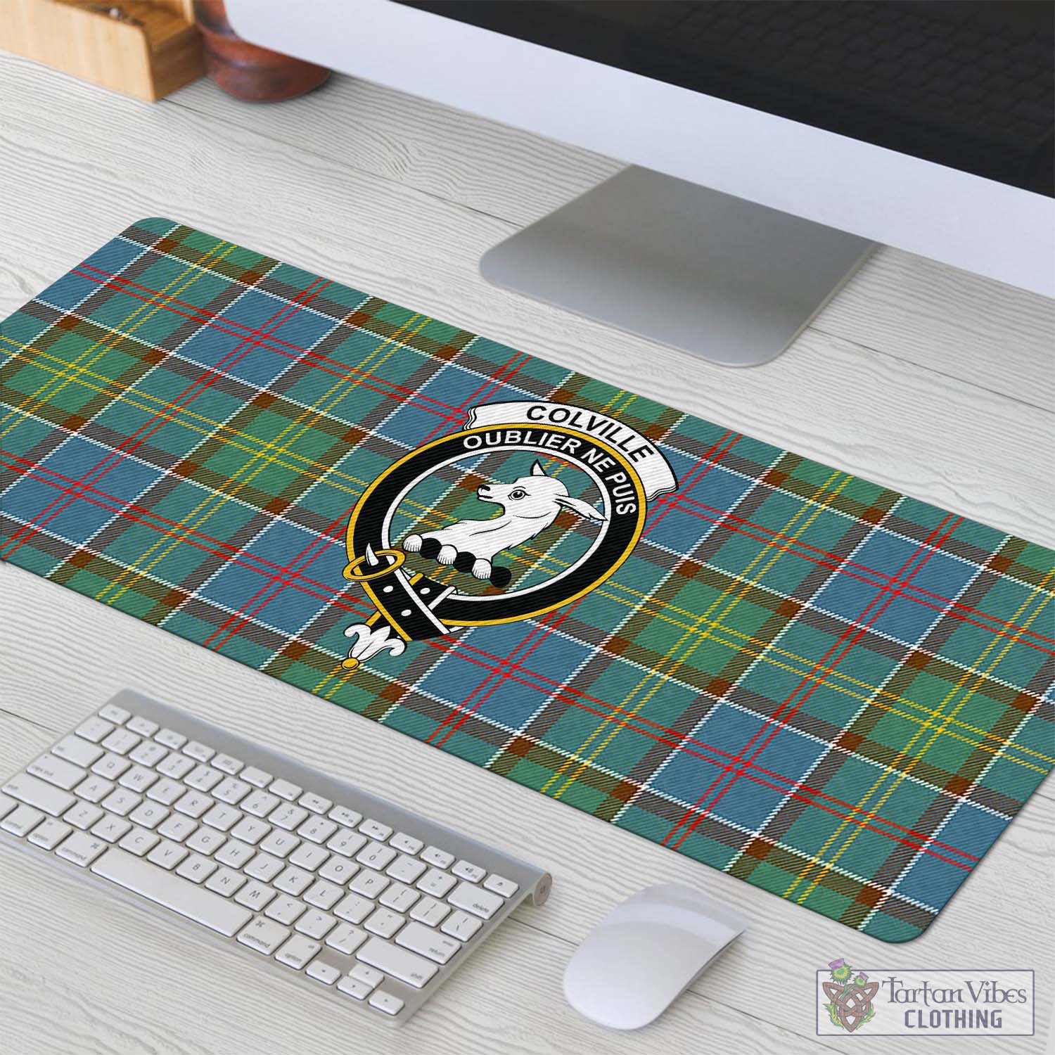 Tartan Vibes Clothing Colville Tartan Mouse Pad with Family Crest