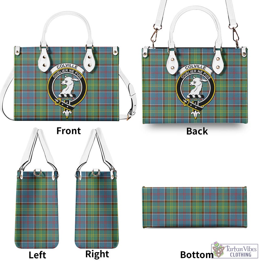 Tartan Vibes Clothing Colville Tartan Luxury Leather Handbags with Family Crest