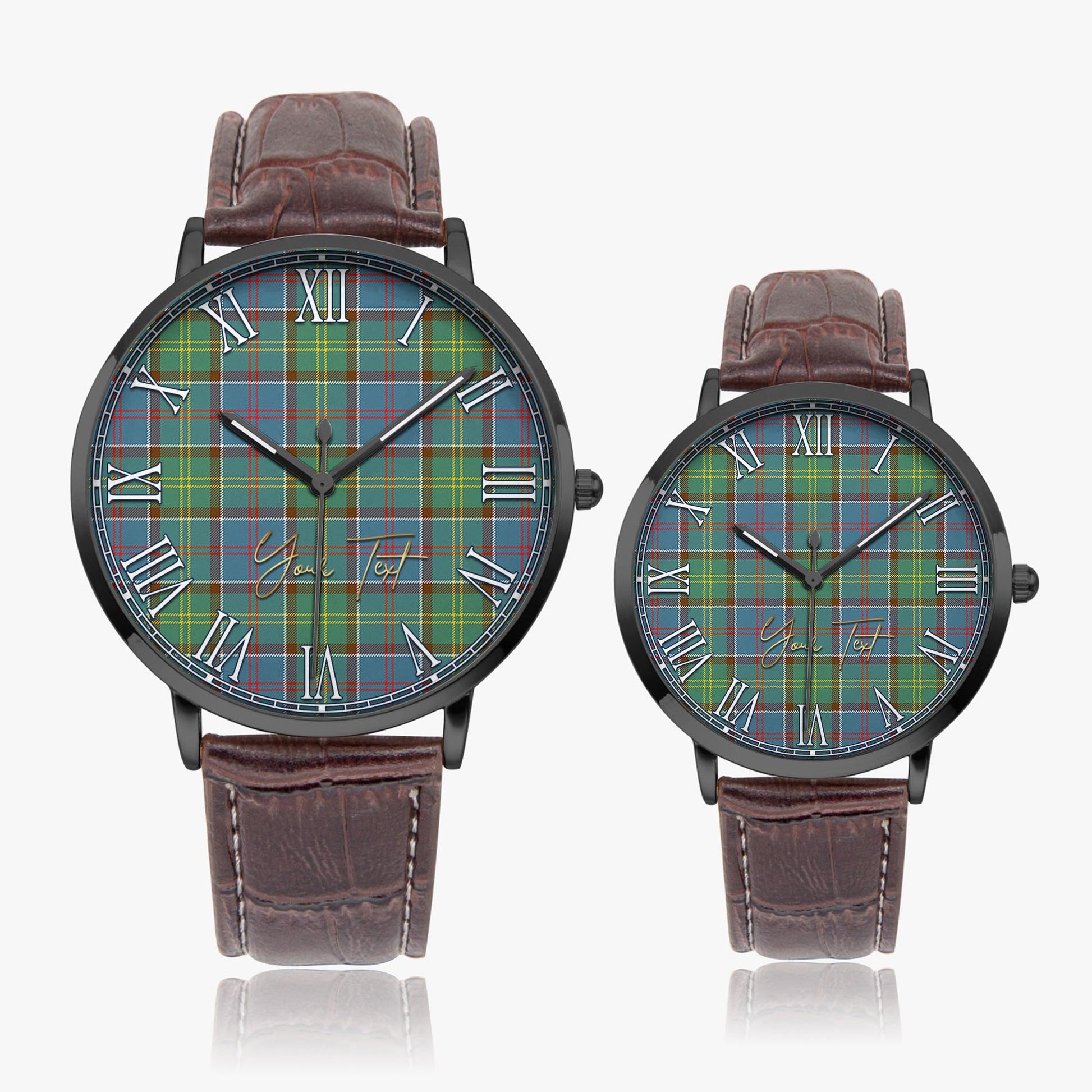 Colville Tartan Personalized Your Text Leather Trap Quartz Watch Ultra Thin Black Case With Brown Leather Strap - Tartanvibesclothing