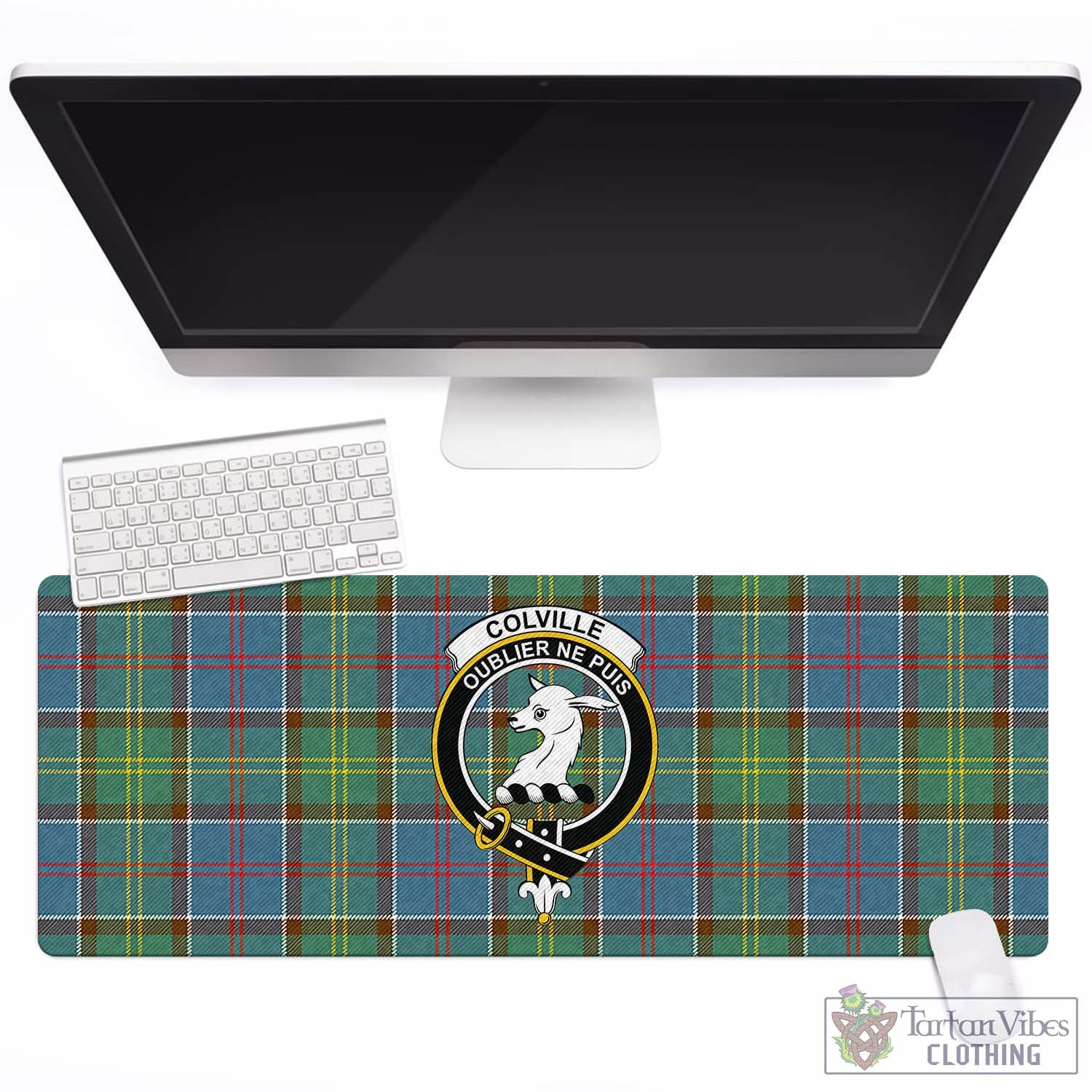 Tartan Vibes Clothing Colville Tartan Mouse Pad with Family Crest