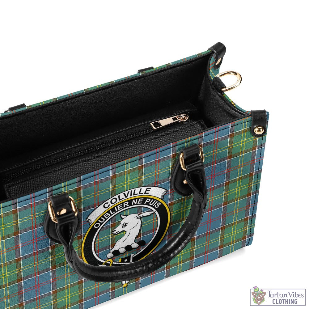 Tartan Vibes Clothing Colville Tartan Luxury Leather Handbags with Family Crest