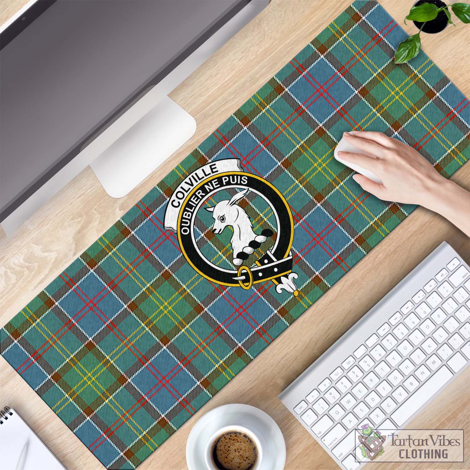 Tartan Vibes Clothing Colville Tartan Mouse Pad with Family Crest