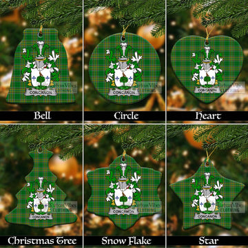 Concanon Irish Clan Tartan Christmas Ceramic Ornament with Coat of Arms