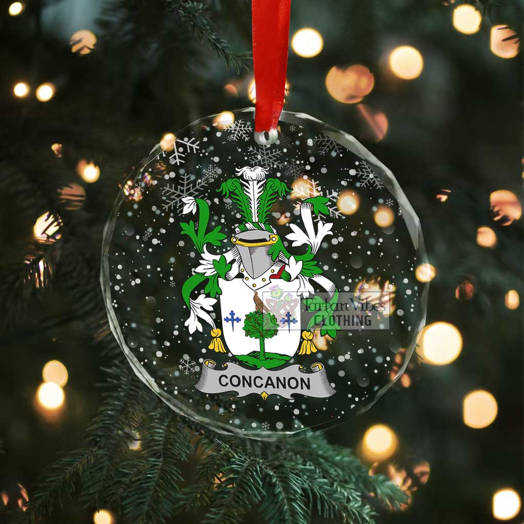 Tartan Vibes Clothing Concanon Irish Clan Christmas Glass Ornament with Coat of Arms