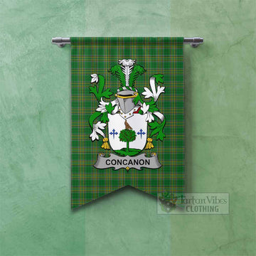 Concanon Irish Clan Tartan Gonfalon, Tartan Banner with Coat of Arms Fishtail - Tartan Vibes Clothing