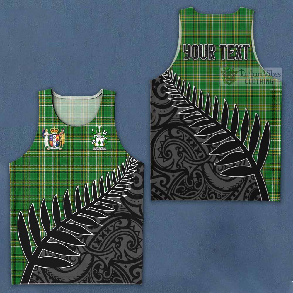 Tartan Vibes Clothing Concanon Irish Clan Tartan Men's Tank Top with Coat of Arms New Zealand Silver Fern Half Style