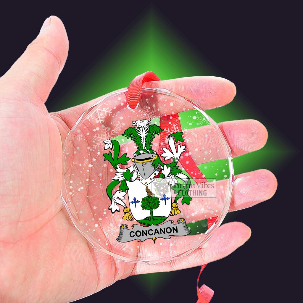 Tartan Vibes Clothing Concanon Irish Clan Christmas Glass Ornament with Coat of Arms