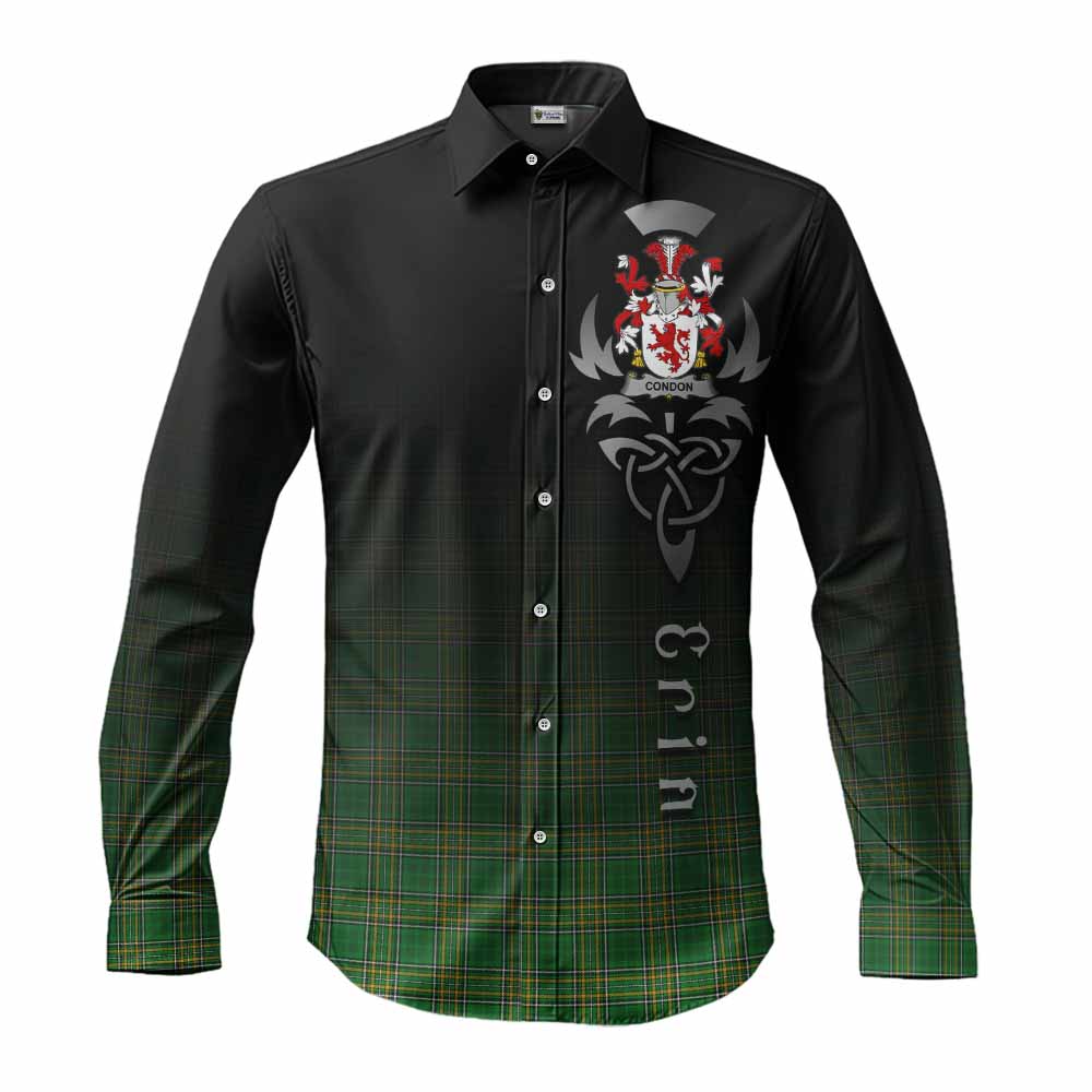 Condon Irish Clan Long Sleeve Button Shirt with Coat of Arms Erin Go Bragh Celtic Inspired Men's Shirt S - Tartan Vibes Clothing