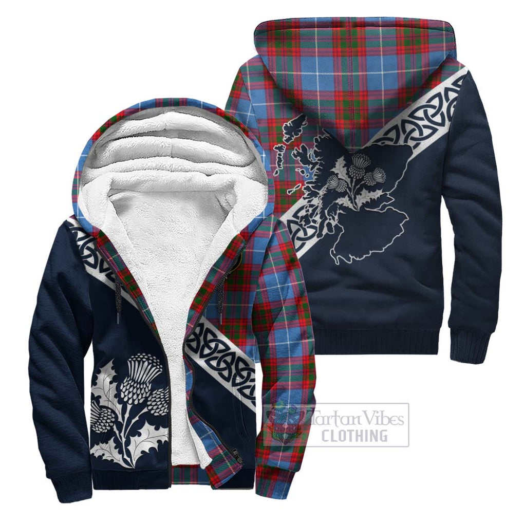 Tartan Vibes Clothing Congilton Tartan Sherpa Hoodie Featuring Thistle and Scotland Map