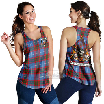 Congilton Tartan Women's Racerback Tanks with Family Crest and Bearded Skull Holding Bottles of Whiskey